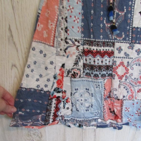 American Rag Boho Patchwork Tank Tie Neck Blue - Picture 4 of 7